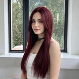 Daiiibabyyy  Red Wig for Women Long Straight Hair Forehead Lace Wig  for Cosplay Daily Use Lolita  Synthetic Wigs Natural Hair Heat Resistant
