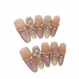 Daiiibabyyy  10pcs Handmade Press On Nails Almond 3D Crystal Butterfly False Nails Decor Glitter French Tip Fake Nails Elegant Blush Nail Art