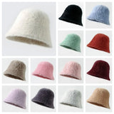 DAIIIBABYYYY  -  Retro Fashion Women Bucket Hat Imitation Rabbit Fur Cap Solid Color Plush Fisherman Hat Temperament Warm Winter Basin Hat