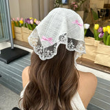 Daiiibabyyy Korean Lace Bow Retro Triangular Scarf Solid Color Headscarf Trend Elegant Headwear for Women Girl Y2K Jewelry 2024 INS Bandana