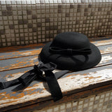 Daiiibabyyy  French Style Small Top Felt Hat Ribbon Band Black Fedora Hat for Women Bow Fascinator Tea Party Wedding CockTail Headpiece