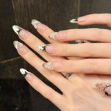 Daiiibabyyy  10pcs Purple Cat's Eye Handmade Fake Nails Tips Glitter Mid-length Oval Press on Nails Art Bow Rhinestone Design False Nail Sets