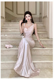 Daiiibabyyy  Spring French Sexy Backless Elegant Evening Gown Women Sleeveless Bandeau Ruched Satin Dress Fashion High-end Banquet Gown 2026