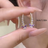 Daiiibabyyy  Exquisite Purple Zircon Butterfly Stud Earrings for Women Fashion Crystal Climb Ear Earrings Wedding Aesthetic Jewelry Gifts
