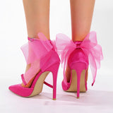 Daiiibabyyy  New Sexy Thin High Heels Buckle Strap Women Pumps Fashion Mesh Butterfly-knot Pointed Toe Wedding Banquet Shoes