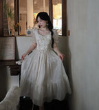 DAIIIBABYYY  -  Sweet Party Dress for Women French Elegant Square Collar Short Sleeves Princess Evening Dresses Summer Spring Casual Vestidos