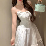 DAIIIBABYYY  -  White French Chiffon Splicing Lace Strap Dress For Women New Style Fashion Slim Fit Waistline Sling A-line Dresses Summer Autumn