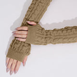 Daiiibabyyy  2PCS Women's Knitted Arm Warmers Gloves: Cable - Knit Design, Fingerless, Warm & Stylish For Autumn, Winter, Daily Wear, Office