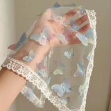 Daiiibabyyy  1 Pcs Women's Hair Scarfs Dopamine Butterfly Lace French Cute Elegant Sweet Triangle Headscarfs Beach Mesh Hair Accessories Girl