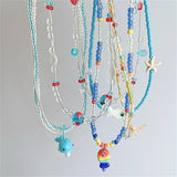 DAIIIBABYYY  -  Boho Y2K Summer Resin Ceramic Fish Starfish Pendant Colorful Beaded Choker Necklace Beach Vacation Charm Jewelry EMO Accessories