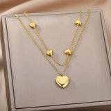DAIIIBABYYY  -  Fashion Double Layer Heart Pendant Necklace for Women Korean Romantic Design Stainless Steel Neckalce Jewelry Gift