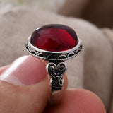 DAIIIBABYYY  -  New Arrival Fashion Garnet Stone Flower Thai Silver Ladies Wedding Ring Original Jewelry For Women Christmas Gifts