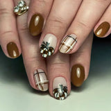 Daiiibabyyy  24pcs Finished Fake Nails Sets Autumn Leaves Design Almond Full Cover Nail Tips Long Oval Press on False Nails French Manicure