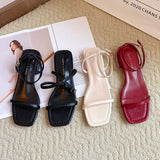 Daiiibabyyy 2024 Summer Red Gold Women Slipper Fashion Narrow Band Ladies Casual Sandal Shoes Square Low Heel Outdoor Dress Gladiator Shoes