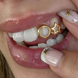 Daiiibabyyy  Hip-Hop Braces, Gold-Plated, Two Hollowed-Out Rose-Shaped Braces, Five-Pointed Star Braces, Halloween ornaments