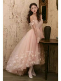 Daiiibabyyy  Pink Applique Wedding Dresses Women Off The Shoulder Ankle-length Evening Party Dress Customized Prom Formal Occasion Dress