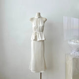 Daiiibabyyy  French Style Satin Halter Cami Top Women Summer High Waist Mermaid Skirt Set Sleeveless Elegant Two Piece Outfit high quality