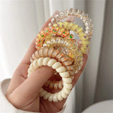 DAIIIBABYYY  -  6pcs Sweet Cute Colorful Spiral Hair Ties Resin Jelly Coil Hair Rings Elastic Women Girls Ponytail Holders Hair Accessories