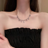 Daiiibabyyy  Fashion Grace Dazzling Pearl Lace Pendant Necklace for Women Gentle Temperament Ladies Clavicle Chain Exquisite Party Jewelry