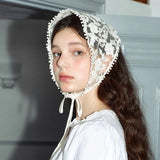 Daiiibabyyy Flower Lace Triangle Scarf Hair Band White Fashion Bandana Turban Headband For Women Headwarp Hair Accessories