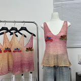 DAIIIBABYYY  -  Rainbow Gradient Knitted Camisole Women's Summer French Style Retro Sweet Hot Girl V-neck Vest Fashion Female Clothes