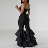 DAIIIBABYYY  -  Office Elegant Ruffle Slim Romper Fashion Sleeveless Flare Pants Playsuit Lady Sexy Strapless Solid Color High Waist Jumpsuits