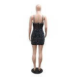 DAIIIBABYYY  -  Sexy Black Diamond Dresses for Woman Spaghetti Strap V Neck Sheath Mini Length Elegant Evening Night Club Vestidos Mujer Dress