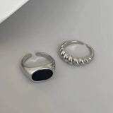 DAIIIBABYYY  -  Y2K Punk Croissant Shape Open Ring for Women Simple Oval Black Glazed Elegant Pearl Wide Face Finger Accessories Fashion Jewelry