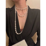 Daiiibabyyy  Vintage Long Pearl Necklace for Women Elegant Artificial Simulated Pearls Dress Necklaces Sweater Chain Wedding Party Jewelry
