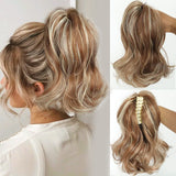 Daiiibabyyy  Synthetic Ponytail Extension Short Wave Curly Ponytail Clip in Claw Hair Extension Natural Synthetic Hairpiece for Women
