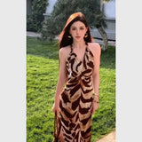 Daiiibabyyy  New Leopard Print Halter Maxi Dress Women 2026 Vestidos De Mujer Temperament Backless Sexy Robe Sleeveless Bodycon Party Dresses