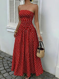 Daiiibabyyy  Elegant strapless waist cinching slimming dress with polka dot sexy off shoulder spring/summer new A-line skirt