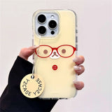 Daiiibabyyy  Crystal transparent white light painted cute little bear expression phone case with chain for iPhone11 12 13 14 15 16 17 Pro Max