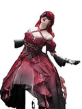 DAIIIBABYYY  -  Japan Halloween Red Floral Wedding Dress Lolita Dress Suit Lolita Heavy Industry Trailing Fluffy Princess Dress For Women