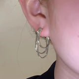 Daiiibabyyy  Minimalist Snake Bone Chain Three-layer Tassel Earrings Women Classic Temperament Jewelry For Party and Daily Wearing