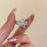 Daiiibabyyy  Y2K Starry Beads Opening Rings for Women Heart Three Layer Denim Rings Adjustable Metal Cross Zircon Ring Jewelry Music Festival