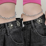 DAIIIBABYYY  -  Flowers Clover Stars Alloy Pants Tighten Waist Brooches Buckle Pins Waist Clip Adjustable Snap Detachable Button for Pants Jeans