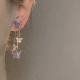 Daiiibabyyy  Elegant Purple Glass Butterfly Long Tassel Earrings for Women Delicate Rhinestone Crystal Insect Earrings Luxury Party Jewelry