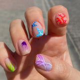 Daiiibabyyy  24Pcs Short Square Head Summer Fake Nail Colorful Gradient with Design Simple Full Cover False Nail Wearable Press on Nails Tips