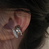 Daiiibabyyy  Punk Zircon Double-layer Ear Cuff No Piercing Earrings Trendy Unique Metal Geometric Ear Clip for Women Jewelry Accessories Gift