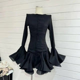 DAIIIBABYYY  -  2025 New Fashion Patchwork Ruffles Solid Slimming Dress For Women O Neck Flare Sleeve High Waist Party Casual Female Dresses