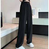 Daiiibabyyy  Black Suit Wide Leg Pants Women Fashion Solid Color High Waist Loose Trousers Office Ladies Silm Fit Streetwear Bottoms New