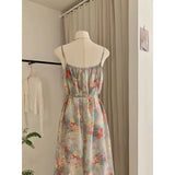 DAIIIBABYYY  -  Retro Camis Dress Sleeveless Off Shoulder Dresses Hot Girls Young Lady Sweet Printed Loose Long A-line Dresses Female Clothing