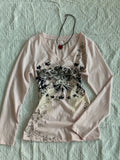 Daiiibabyyy  Pink Printed Long Sleeved T-shirt Women Spring New American Hong Kong Style Waist Cinched V-neck Y2k Top Trend