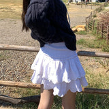 DAIIIBABYYY  -  Kawaii White Mini Skirt Women Japanese Cute Ruffles Ball Gown Skirts Summer Harajuku Korean High Waist A Line Faldas New