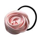 Daiiibabyyy Pink Black Rose Satin Flower Elastic Hair Band Scrunchie Korean Elegant High Quality Ponytail Hair Rope Women Hair Accessories