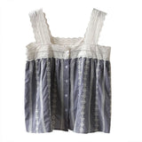 DAIIIBABYYY  -  Summer New Top Plaid Patched Lace Lace Edge Age Reducing Sleeveless Doll Shirt