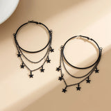 DAIIIBABYYY  -  Gothic Black Metal Big Ring Hoop Earrings Fashion Star Circle Tassel Pendant Earrings Women's Dark Style Jewelry