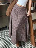 Daiiibabyyy  Women Vintage Plaid Midi Skirt High Waist Pleated Flowy A Line Long Skirt Casual Daily Checkered Skirts