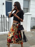 Daiiibabyyy  Vibrant Floral Print High-Waisted Midi Skirt Front Split Hem Straight Summer Women Pencil Skirt Chic Casual Lady Bottoms